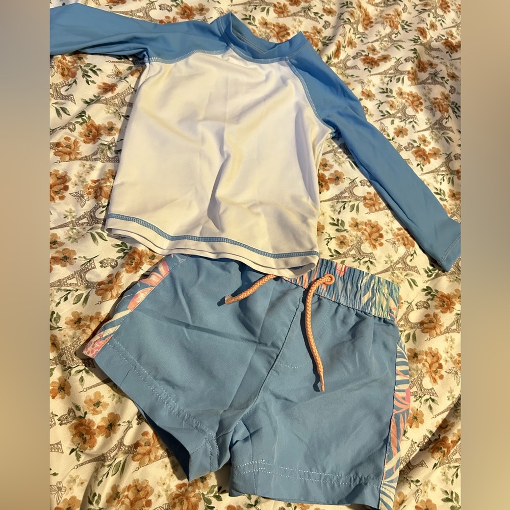 Tommy Bahama Swim Suit Set Boys 12 Months Toddler UPF 50 Rash Guard Shorts